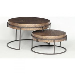 Riley salontafel set van 2 rond ø72 cm/ø56 cm - liquid metal goud